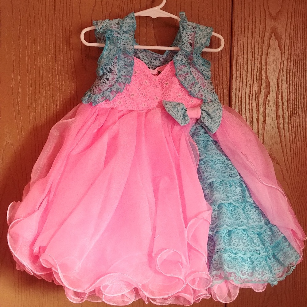 Custom pink and turquoise babydoll pageant dress